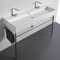 Large Double Ceramic Console Sink and Polished Chrome Stand